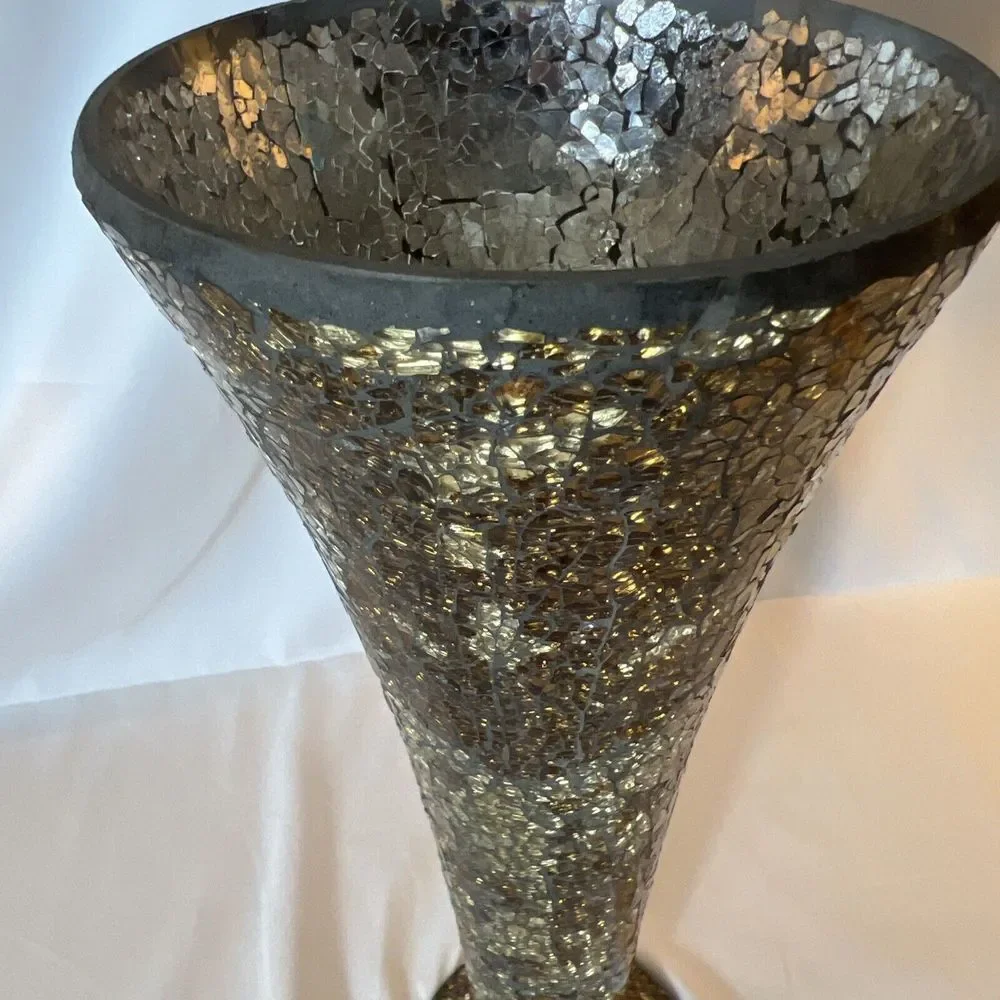Vintage Tall Mosaic Gold Glass Crackle Vase - Flaw‎